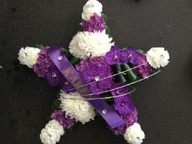 WHITE AND PURPLE ORCHID STAR SHAPED TRIBUTE WITH DIAMANTE FINISH