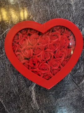 HEART SHAPED GIFT BOX WITH ROMANTIC SCENTED EVERLASTING RED ROSES