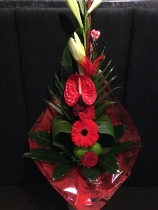 LOVE IS IN THE AIR RED HANDTIED BQ WITH HEARTS AND PEARLS